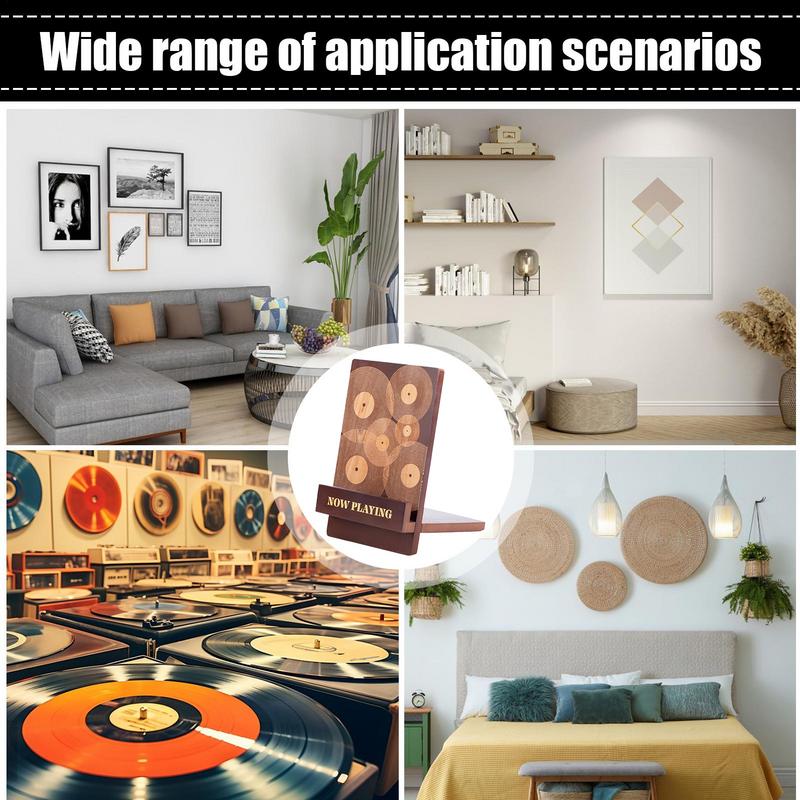 Wood Record Holder Now Playing Wood Record Stand Engraved Design Newspaper File Storage With Extended Base Stylish Album Storage