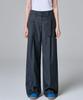 MALOUPE 2155 Single-Pleat Belted Wide Pants (Dark Gray)