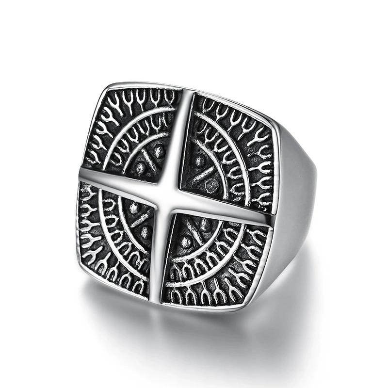 Personalized Stainless Steel Cross Ring For Men Vintage Mariner Compass Finger Ring Jewelry Viking Accessories DropShhipping