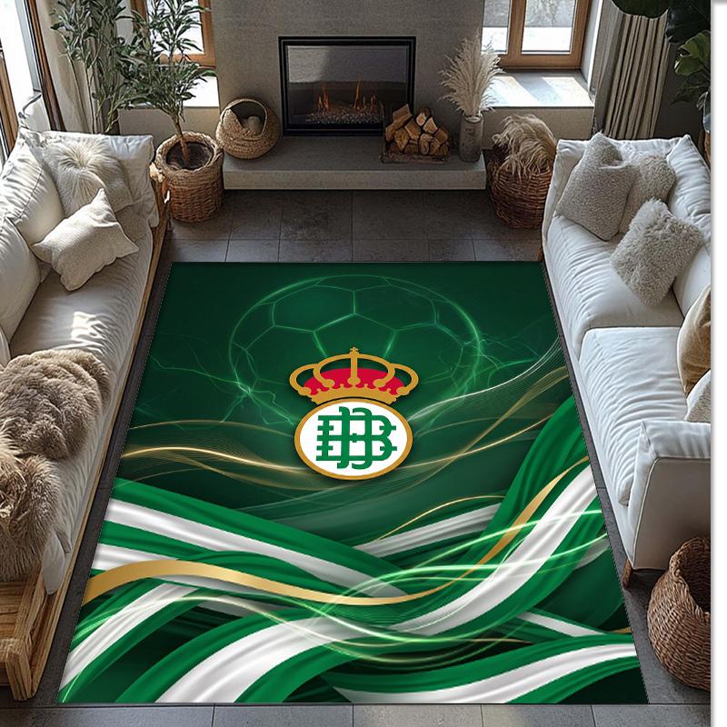 Real Betis Football Print Crystal Velvet Rug, Comfortable Water Absorbent Non Slip Indoor Floor Carpet