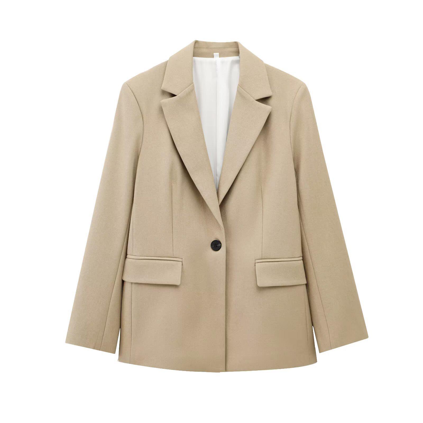 

Женский повседневный пиджак-костюм с лацканами, на бретелях с карманами и подплечниками, весна 2025 - европейский и американский стиль XS легкие хаки