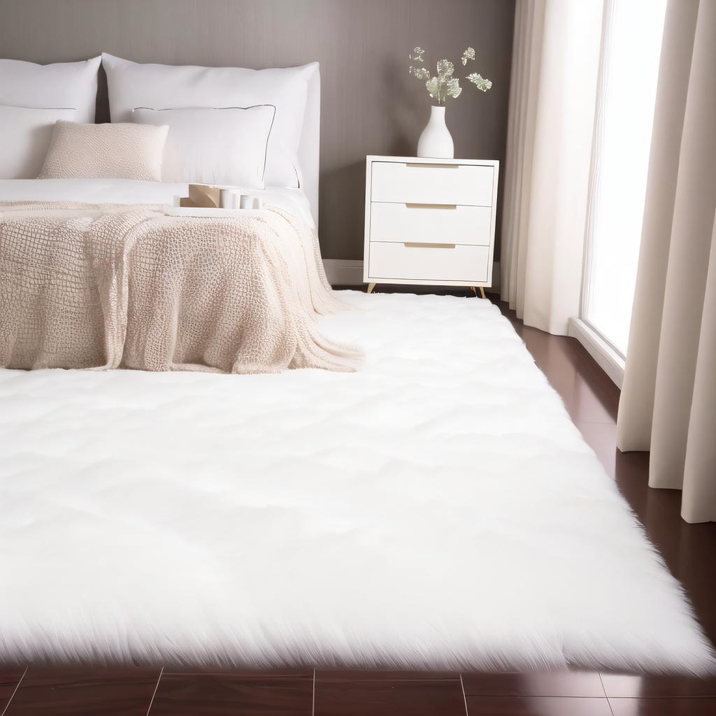 Weiche Flauschige Weiße Teppiche für Schlafzimmer Nachttisch Teppich Pelziger Sofabereich Teppich für Wohnzimmer Mädchenzimmer Plüsch Luxus Teppich Heimdekoration