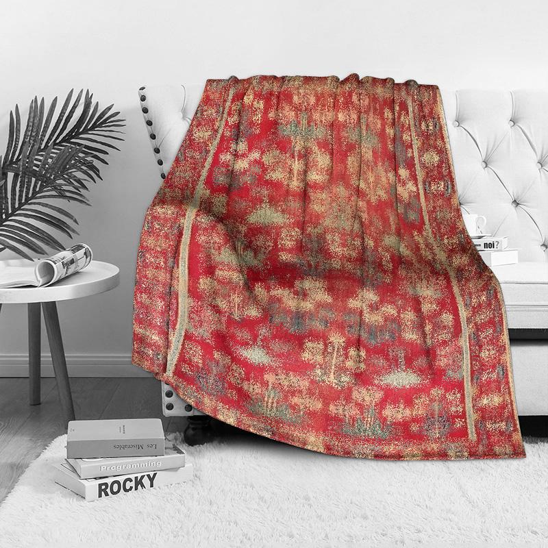 Red Floral Embroidered Fleece Blanket Throw Soft Warm Bed Sofa Decorative Cushion Cover Gift