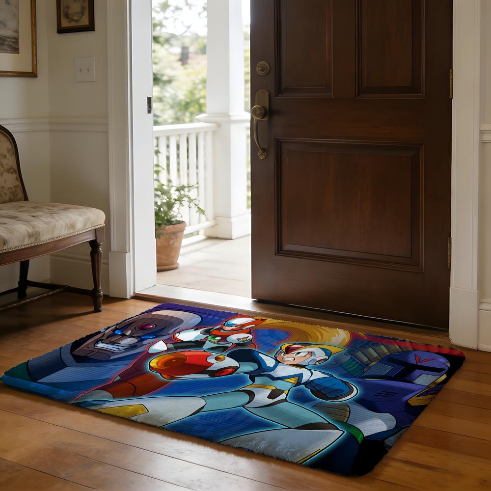 RRockman Mega Man Anime Game Floor Mat Soft Flannel Absorbent Mat Non-Slip Rug Home Bedroom Bathroom
