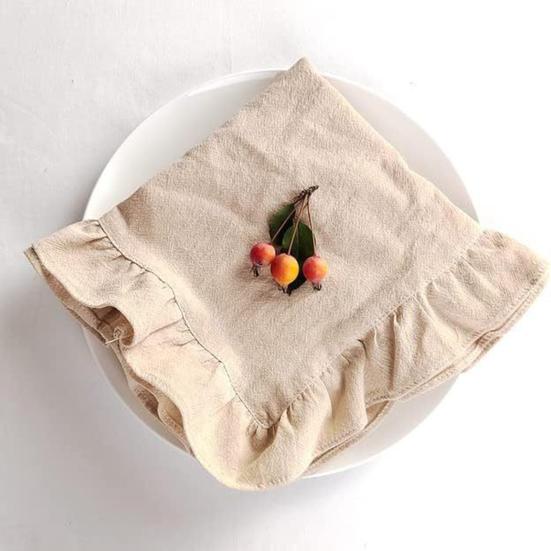 Tischset Unifarbe Plissiert mit Rüschenrand Maschinenwaschbar Esstisch Frühstück Nachmittagstee Tischdeko