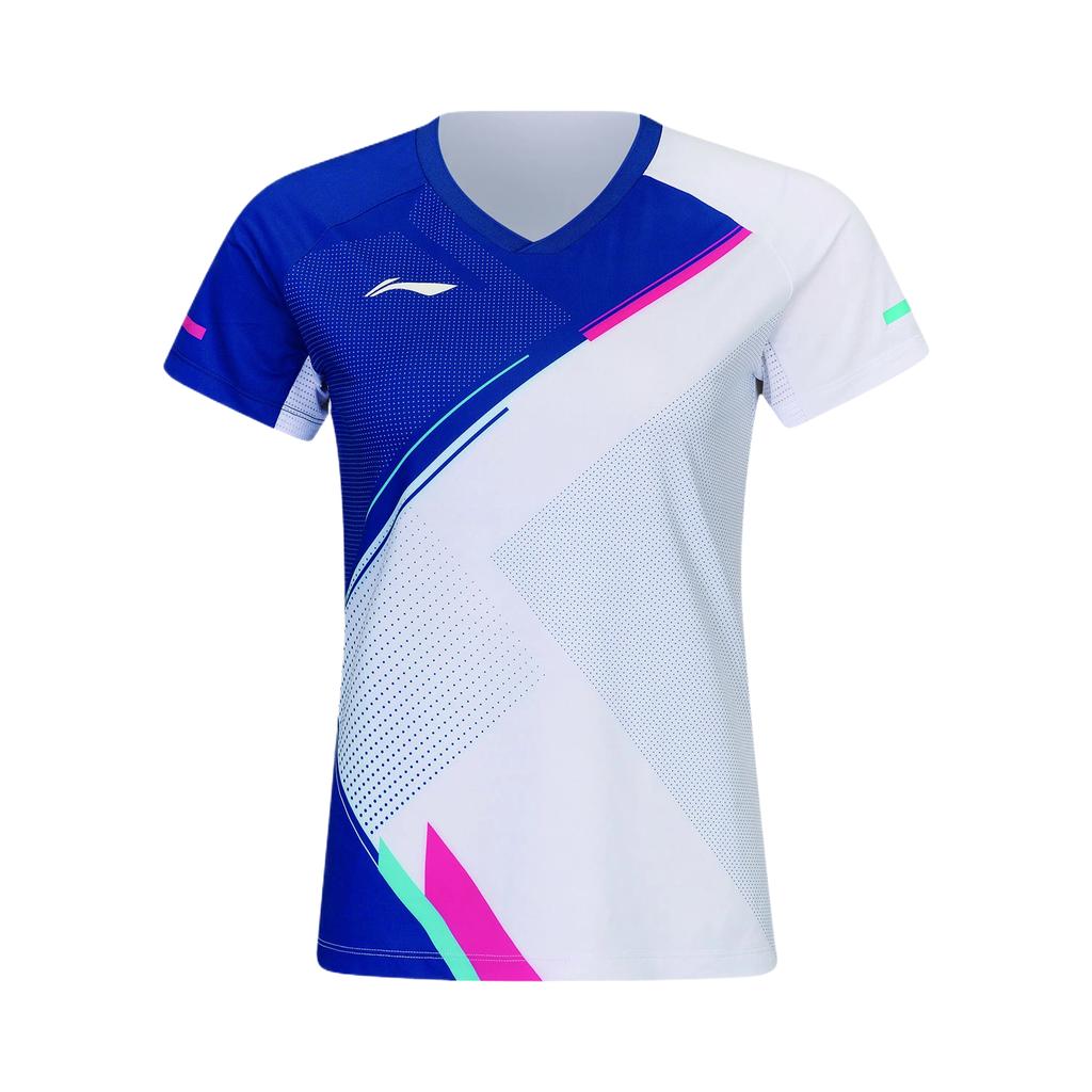 Li-Ning Color Block Stylish V-Neck Regular Sleeve T-Shirt Women Tops AAYW048-2