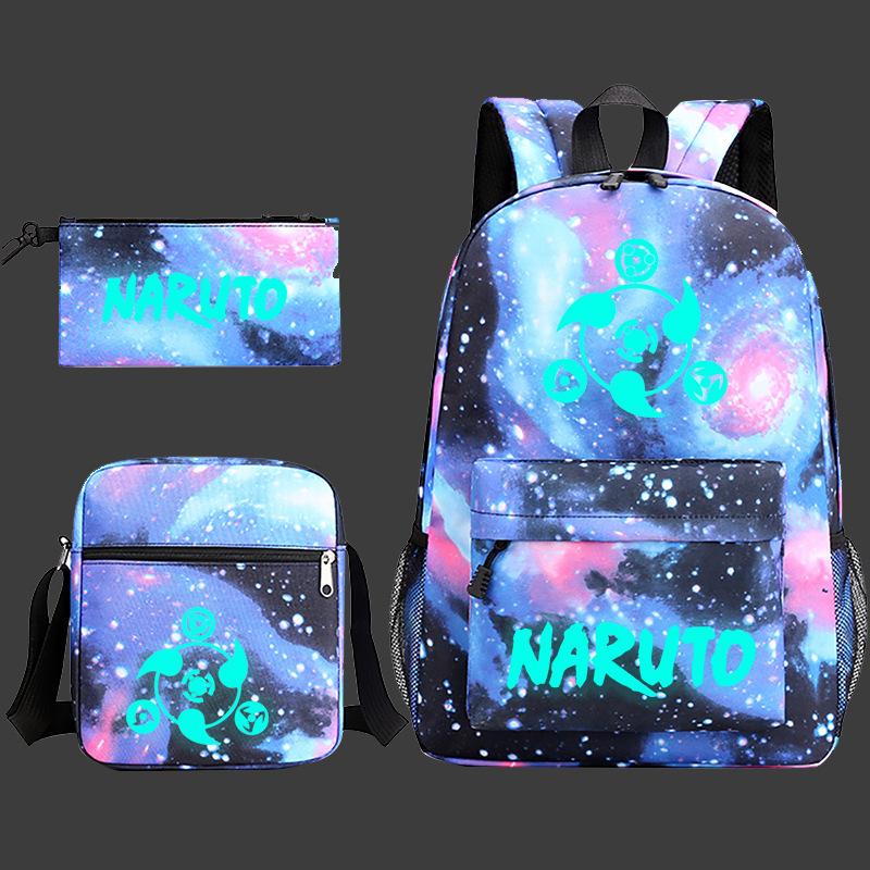 Large Capacity Schoolbag with Shoulder Strap; Student Three-piece Pencil Case Set