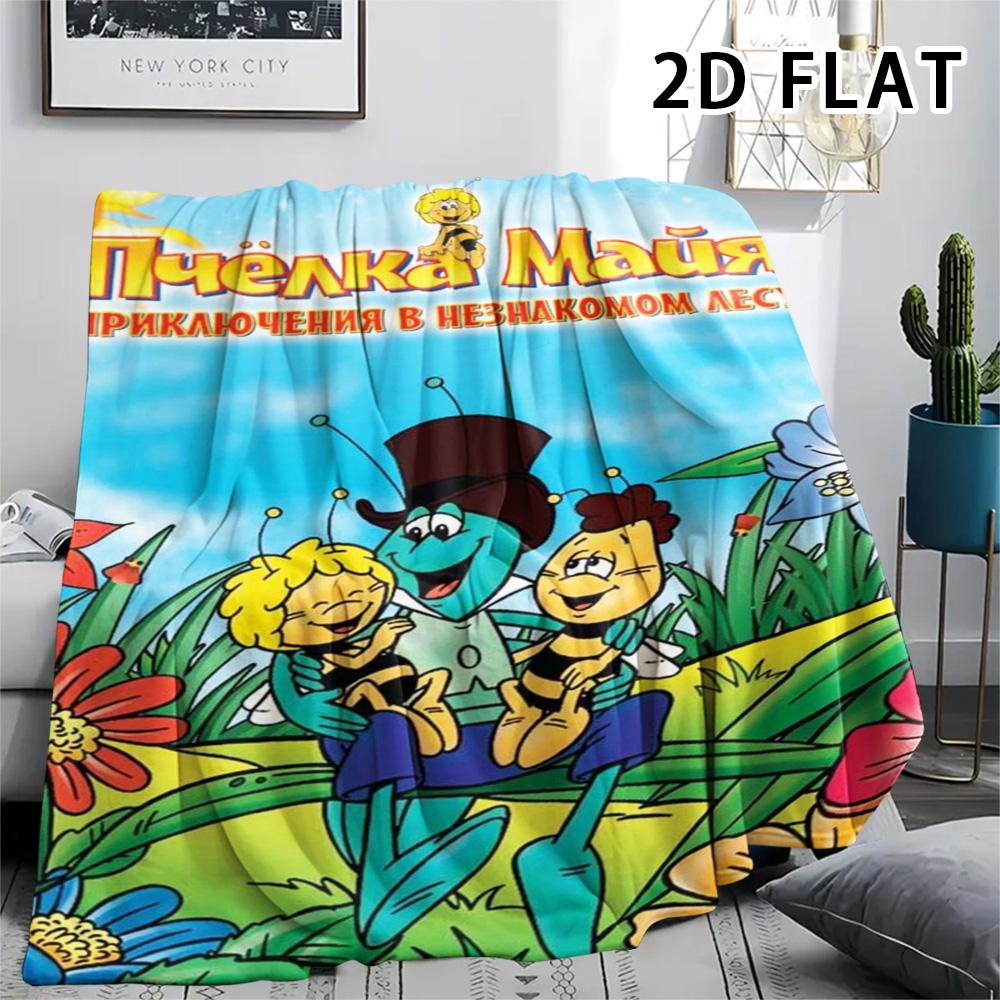 1Pc Bees and Maya Print Flannel Blanket, High quality Comfortable for All Seasons, Home Decor, Warmth and Comfort, Perfect for Christmas Gifts