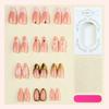 24Pcs Golden Lines Embellishments Press On Nail Short Almond Shape With Metallic Flower Effect