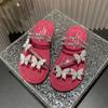 With Skirt, Beach Slippers, Rhinestone Bow 2025 Summer New Soft-soled Outer Wear, Fairy Style Flat-soled Sandals, Female