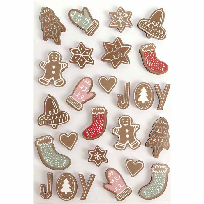 26 stickers 3D Noël &amp; Pain d'épices