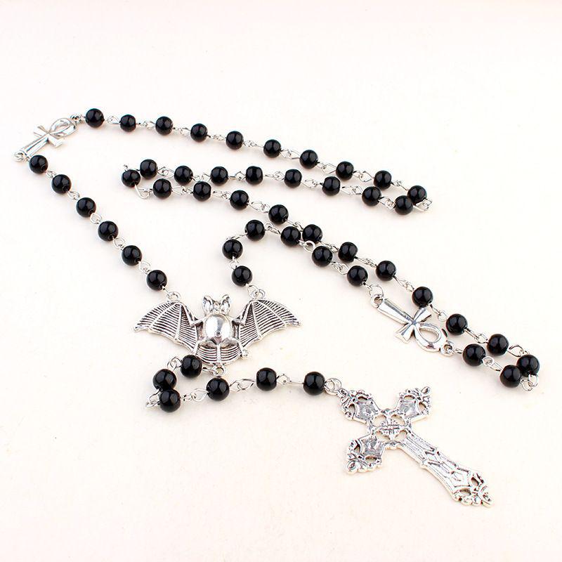 Y2K Punk Long Cross Necklace for Women - Dark Beaded European & American Versatile Clavicle Chain