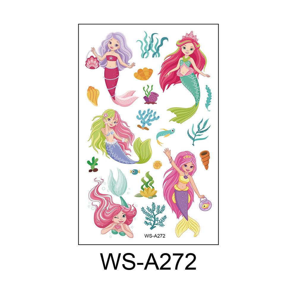 Children's Cartoon Mermaid Tattoo Sticker Pink Princess Waterproof Cute Fun Disposable Bonus Sticker