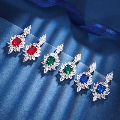 Bijoux d'automne et d'hiver Cuivre Fond Plaqué Or Simulation Corindon Rouge Spinelle Bleu Boucles d'oreilles Puces Pendentif Pierre Principale 8 * 10