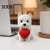 Office Desk Pet Decor 3D Printed West Highland Terrier Figurine, Cute Dog Statue Holding Red Heart, Small Sculpture Car Dashboard Decor,