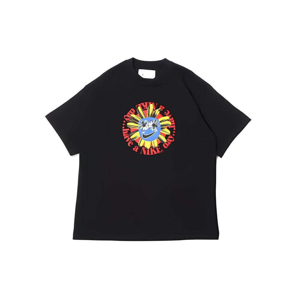 Nike Smile Floral Logo Print Round Neck Short Sleeve T-Shirt Men Tops Black DV0683-010