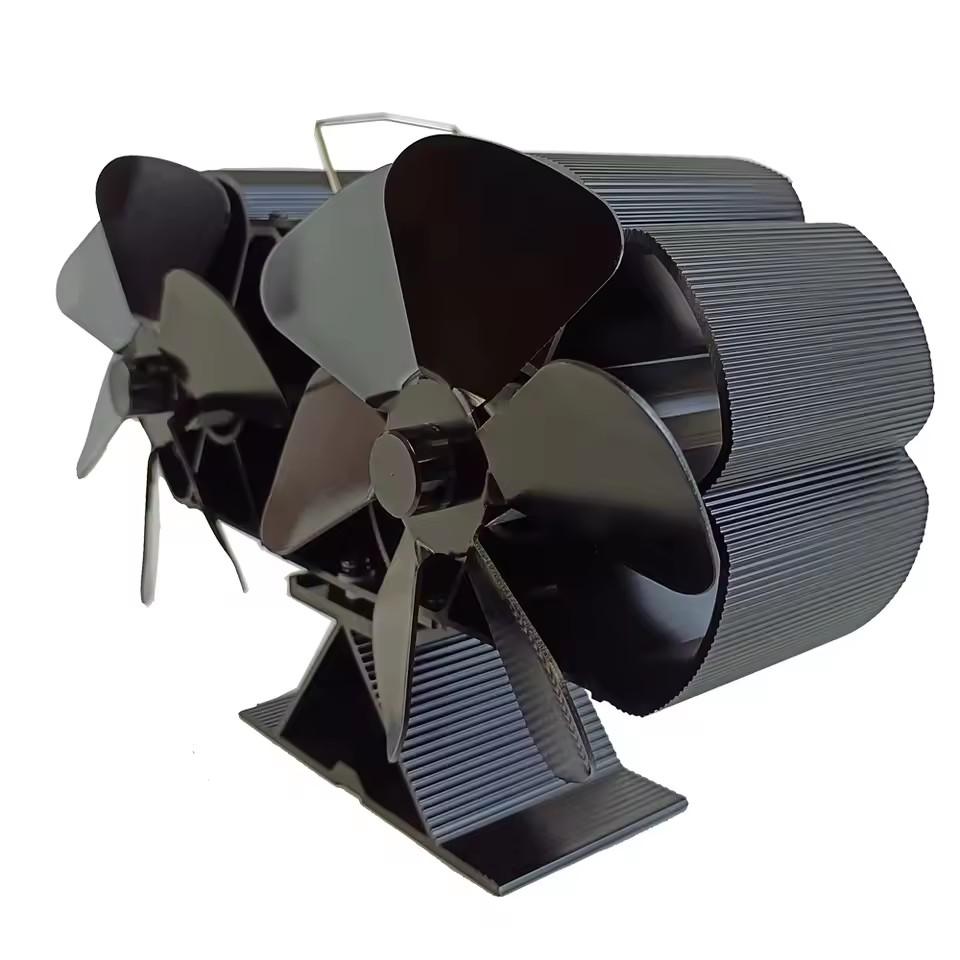 Wentylator kominkowy zasilany ciepłem, z dwoma cichymi silnikami, 6 łopatkami, nieelektryczny, aktywowany ciepłem, z uchwytem i magnetycznym termowentylatorem