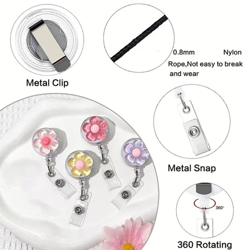 Auto Retractable Badge Reel With Flower Pattern Stretchable Back Clip For Work Identity Badge Holder Office School Use