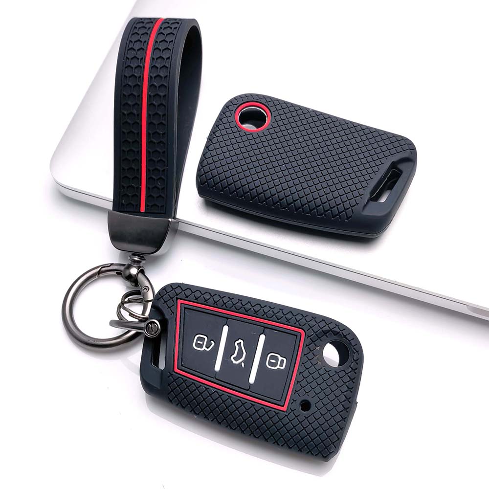 Key Fob Cover for Volkswagen Golf Tiguan Octavia MK7 MK2 Leon Ateca Kodiaq with Keychain Anti-Scratch Guard Shockproof Protection Soft Grip Texture