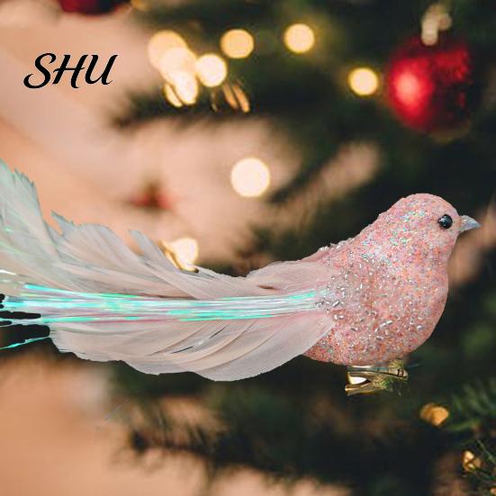 Glitter Feather Bird Ornament Sparkling Design with Clip Cute For Home Christmas Tree Decoration Festive Charm for Lightweight Plastic
