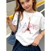 European Size Girls Round-neck Short-sleeved T-shirt with Eiffel Tower Pattern Print