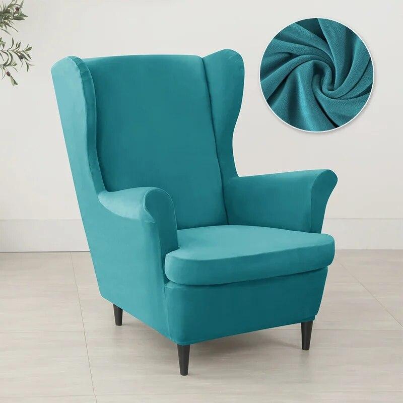 Nordic Solid Color Wing Chair Cover Velvet Stretch Armchair Covers Removable Relax Sofa Slipcovers with Seat Cushion Slipcover