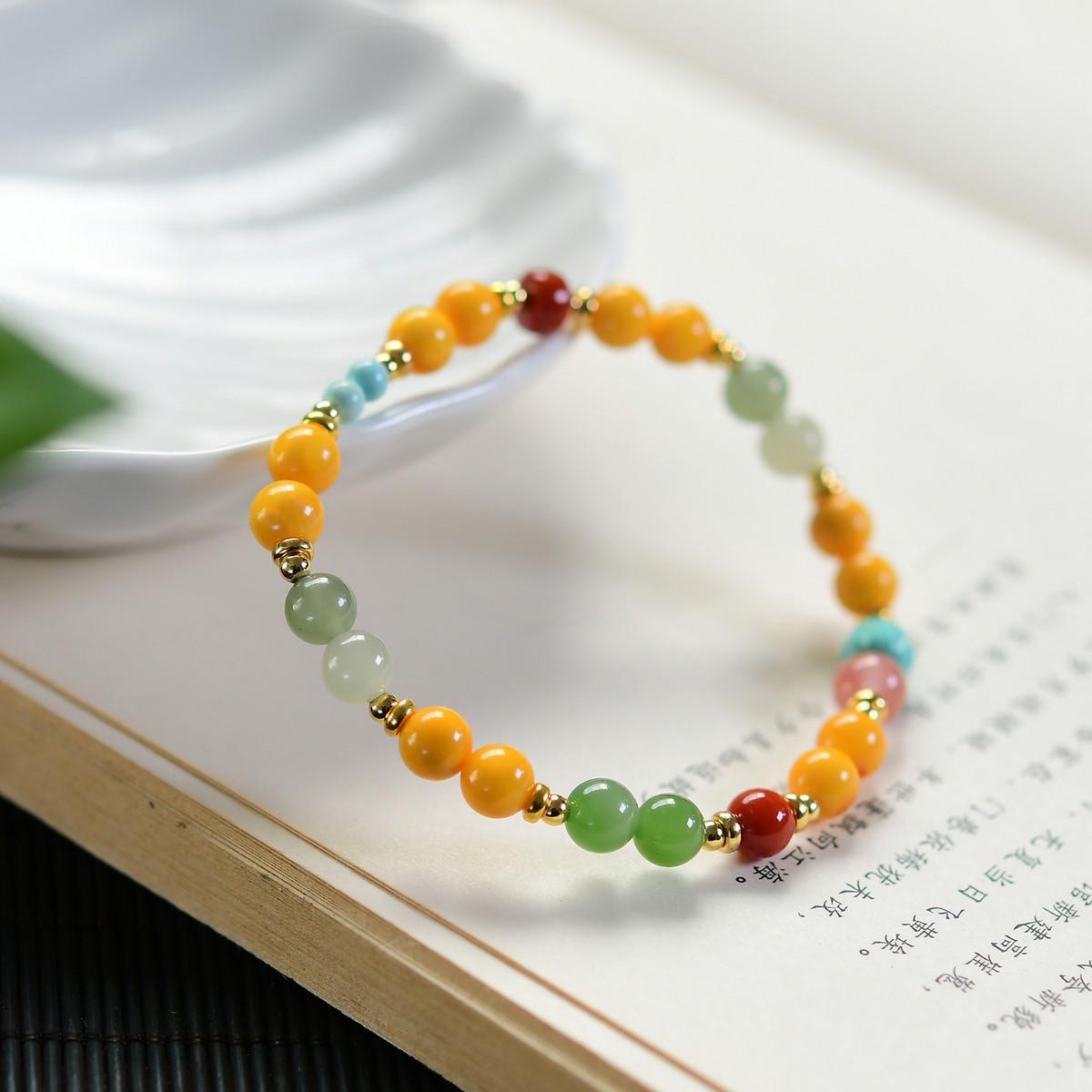 

Natural Hetian Jade & Amber Multi-Gem Bracelet with 925 Silver and Southern Red Agate Beads Amber