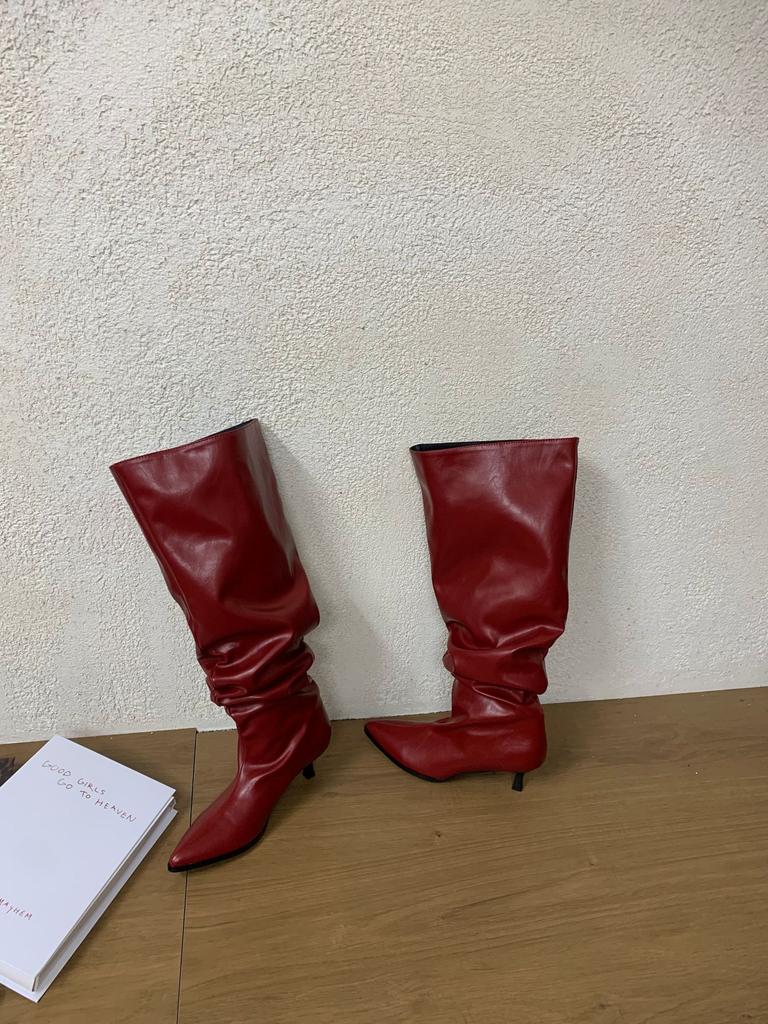 Pointed Stiletto Boots Women's Over-the-Knee Boots Pleated Pile Boots Winter Boots