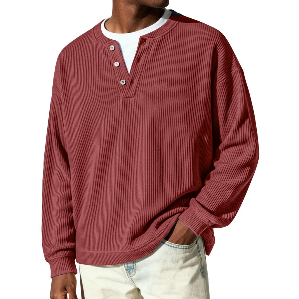 Men's Button-Down Collar Long-Sleeve Ribbed Knit Pullover