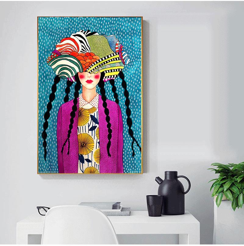 Abstract Girl Hair Flower Bird Wall Art Canvas Painting Vintage Nordic Prints Wall Pictures For Living Room No Frame