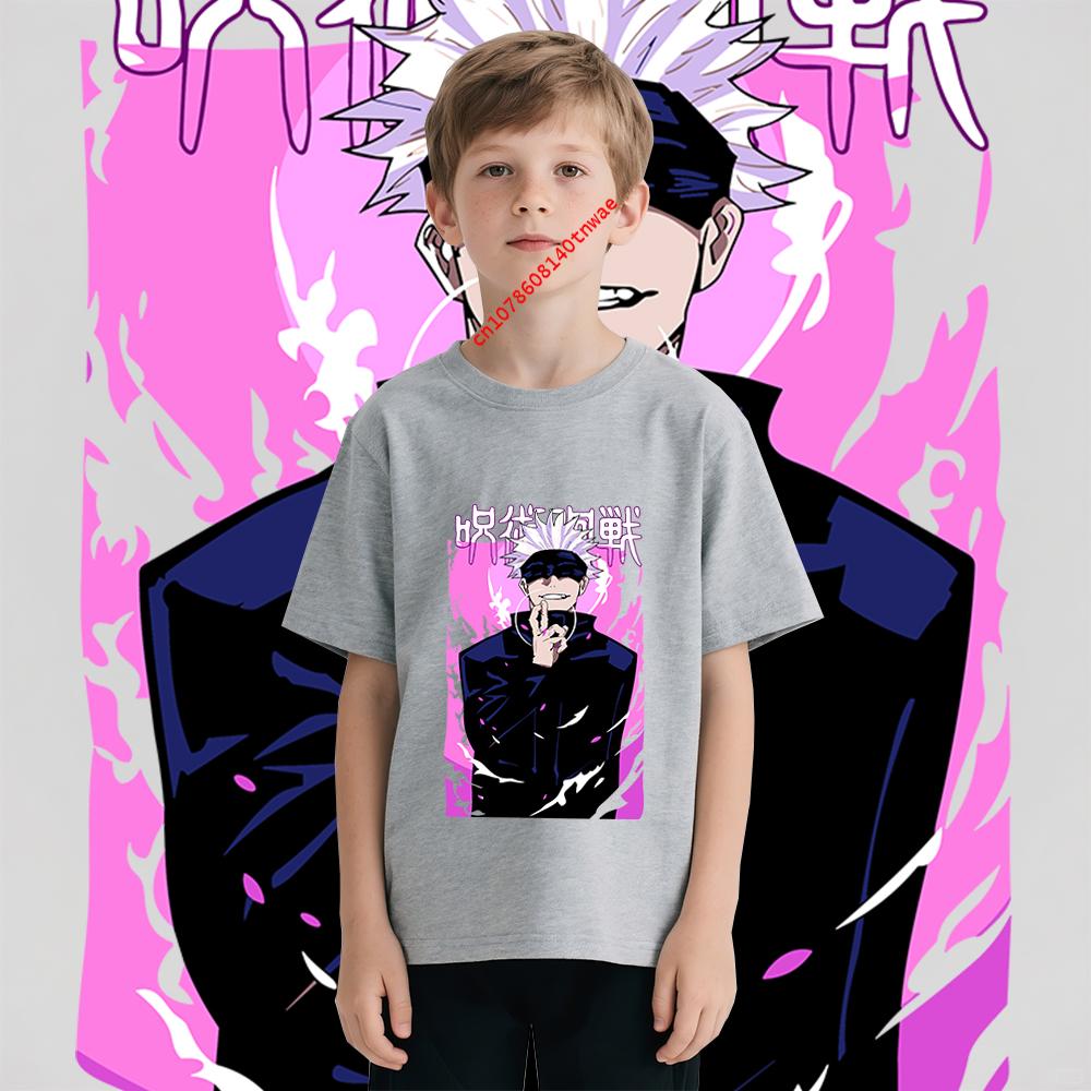 Boys Anime T Shirt Jujutsu Kaisen Satoru Gojo 15 Print Cotton Tee Lightweight Easy Match Kids Fashion Top