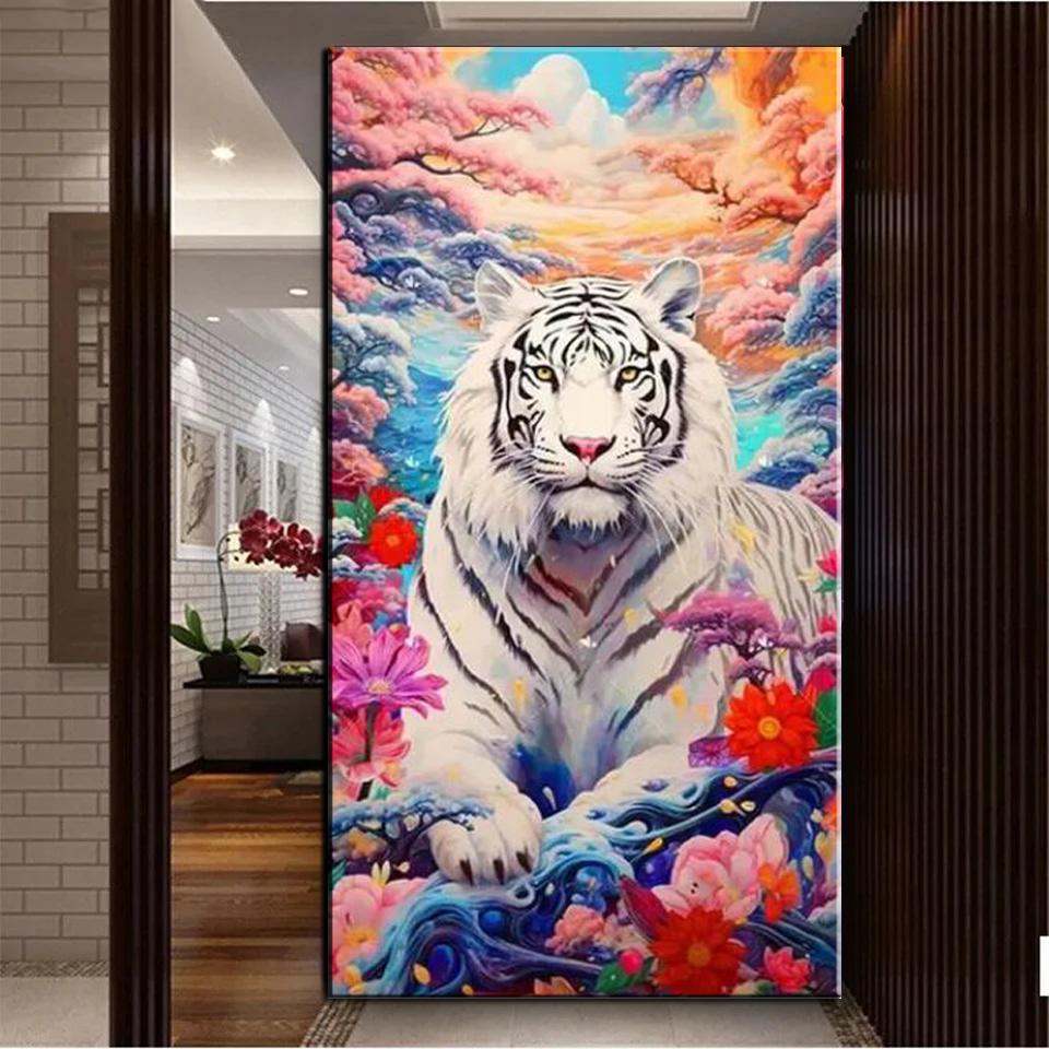 Velký Formát Džungle Tygr Leopard Drak Květina Diamantová Malba Křížková Výšivka DIY Plná Mozaika Výšivka Divoká Zvířata Dekor A877