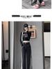 2024 Women's Gradient Colorblock High-Waisted Wide-Leg Jeans - Black & Gray, Floor-Length, Slimming Fit for Spring