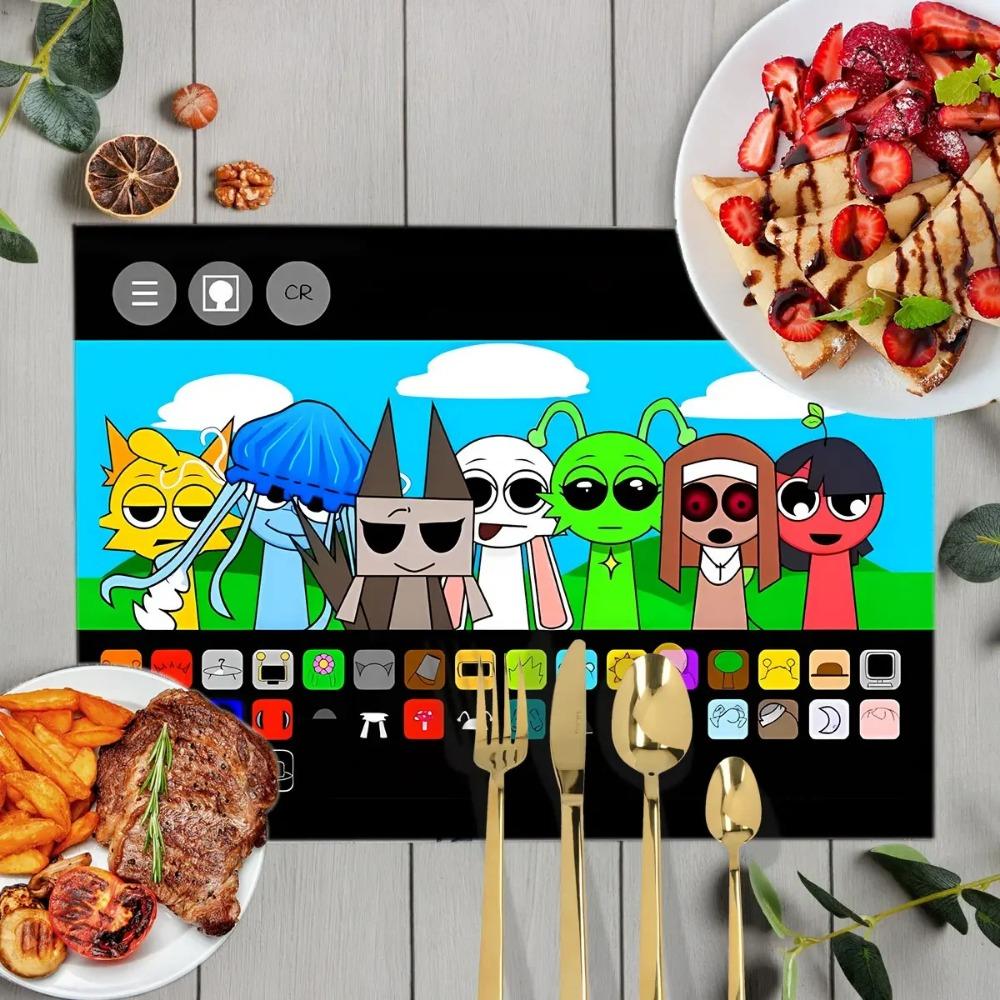 1 Stück Cartoon Sprunki Tischsets für das Essen Sprunki Incredibox Leinen Platzset Kaffeetassenuntersetzer Küchen Geschirrtrockenmatten