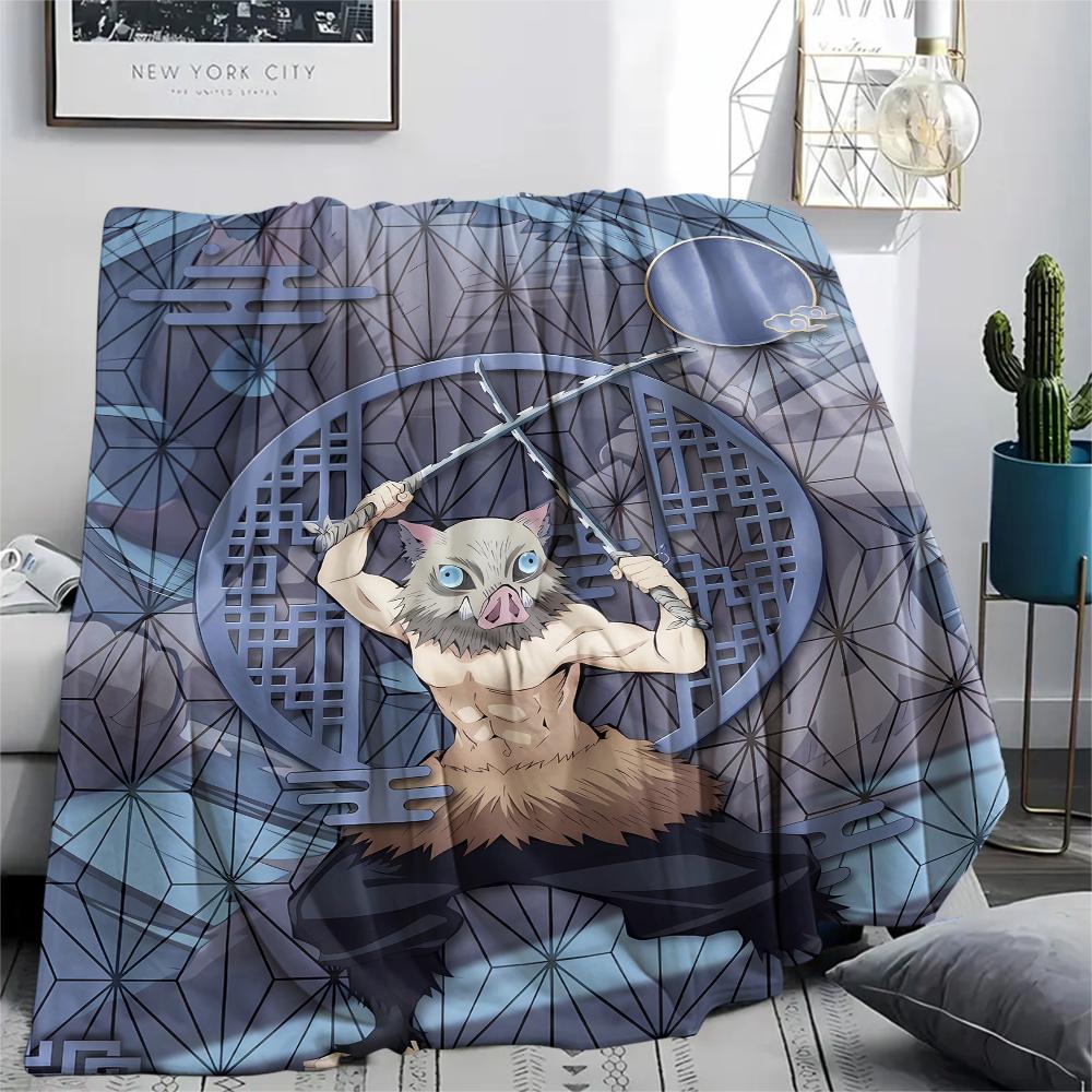 1PC Demon Slayer Print Flannel Blanket, High quality All Seasons, Home Decor, Warmth and Comfort, Perfect for Christmas Gifts