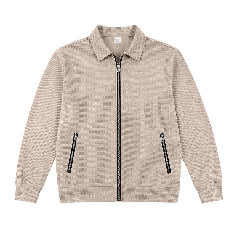 Men S Loose Fit Lapel Zip Pocket Waffle Knit Jacket