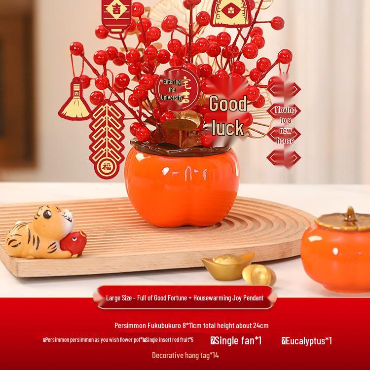 Housewarming Persimmon Ornament Set: Good Fortune Figurines for New Home Gifts and Moving-in Celebrations