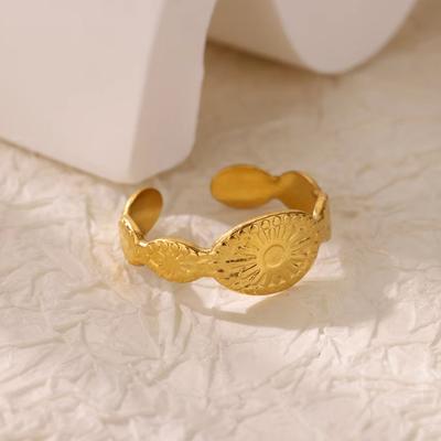 Stainless Steel Sun Pattern Evil Eye Rings Women Anti Fading Gold Color Ring Wedding Vacation Jewelry Party Accessories Gifts