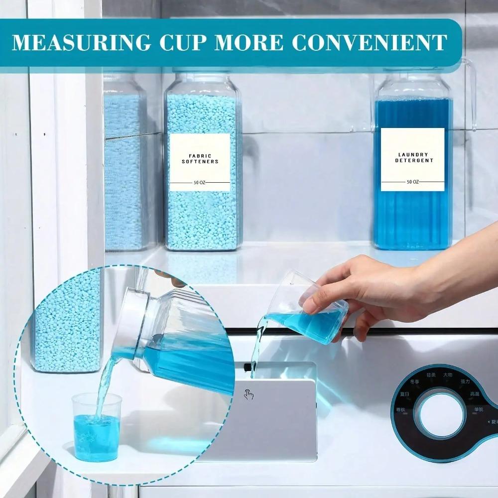 1/2 Pcs Laundry Detergent Dispenser Fabric Softener Dispenser with Labels Measuring Cups Laundry Soap Bleach Container