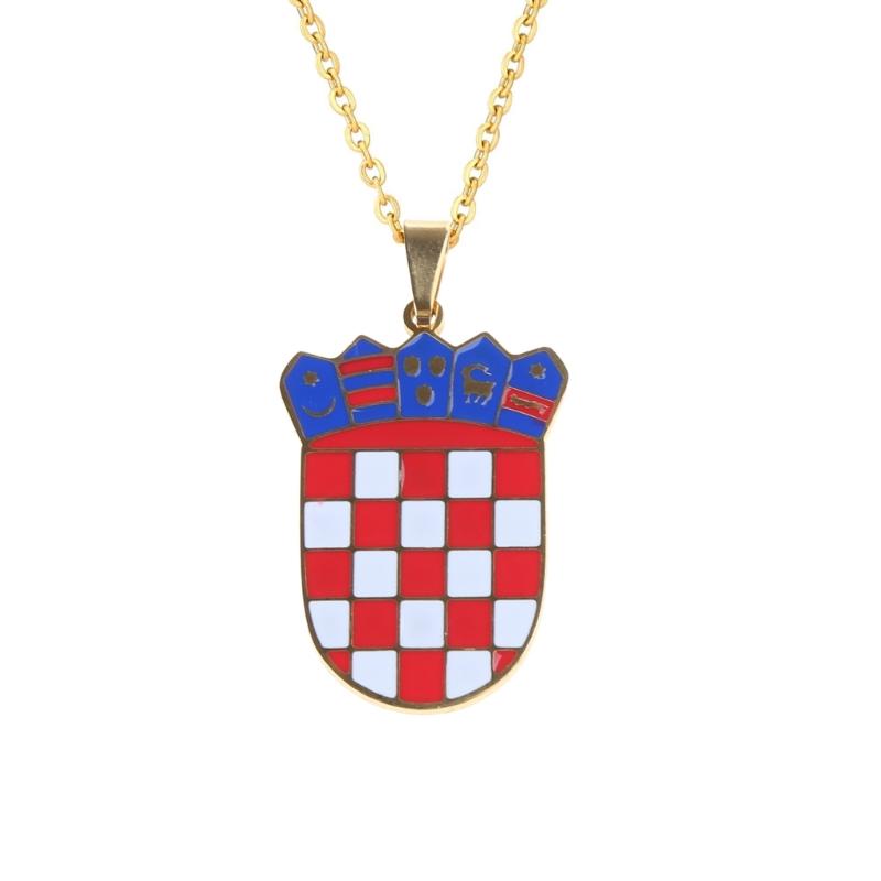 Croatia Map Pendant Necklace Fashionable Croatian Flag Neckchains Adjustable Ethnic Collarbone Chains Couple Jewelry