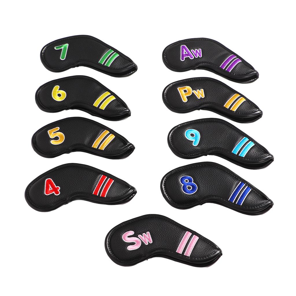 9pcs Set PU Waterproof Golf Club Iron Cover with Numbers Thickening Fleece Golf Head Covers SetWhite