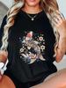 Black Oversized T Shirt With Koi Fish And Flowers Print For Casual Wear