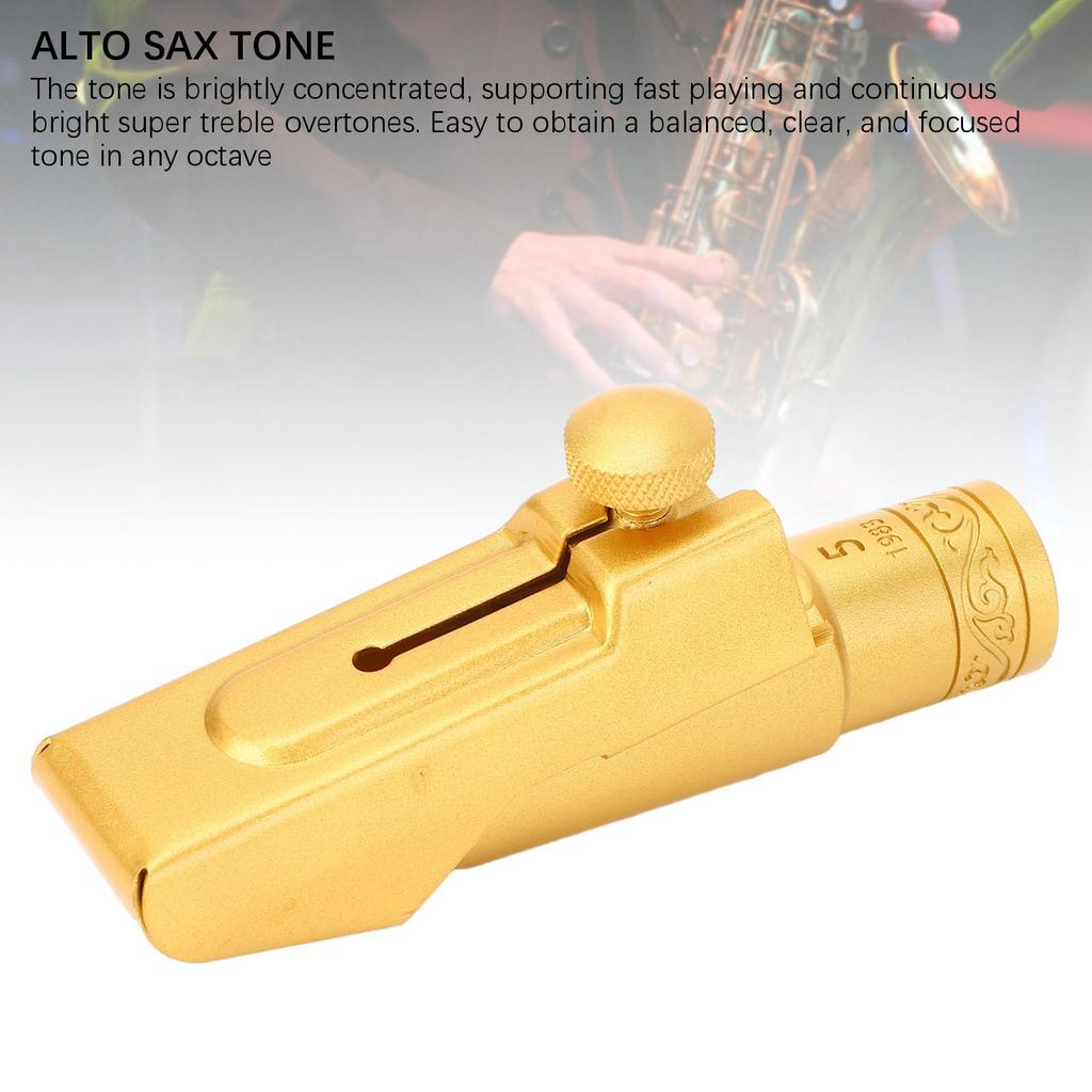Ongwan Alto Saxophone Mouthpiece, Gold Plated Metal Slide Type, 5C, with Mouthpiece Pad and Cap, Suitable for Professional and Beginner Saxophone Play