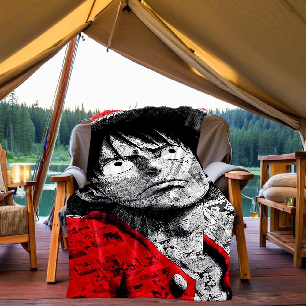 1PC One Piece Luffy Outdoor Flannel Throw Blanket - HD Printed Lightweight Soft Warm All-Season Blanket for Sofa, Bed, Travel - Machine Washable077