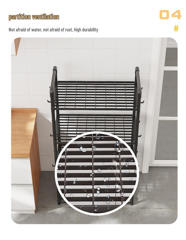 Multi-layer Kitchen & Bathroom Floor Storage Rack: Punch-free, Microwave Oven Compatible Shelves.