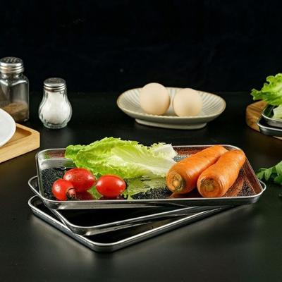 Food Grade Stainless Steel Tray Rust Resistant Storage Metal Food Serving Plate Rectangular Food Organizer Baking Pastry Tray