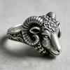 Vintage Silvery Ram Head Ring, Carved Flower Aries Ring, Gothic Animal Punk Jewelry, Dainty Gift For Men Women Party Accessories