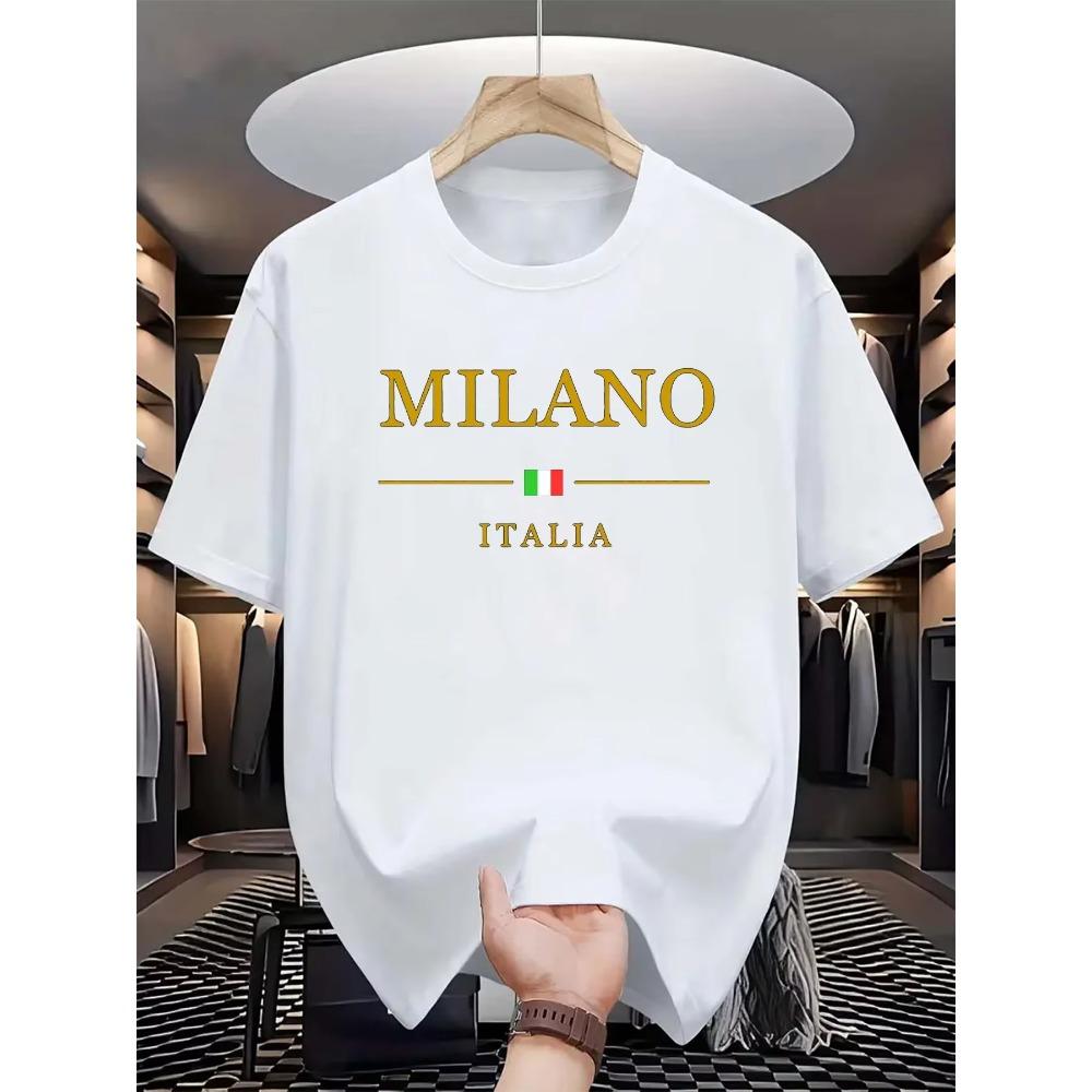 Men's summer 100 cotton fashionable casual loose plus size MILANO ITALIA pattern printed sports round neck short sleeved T-shirt
