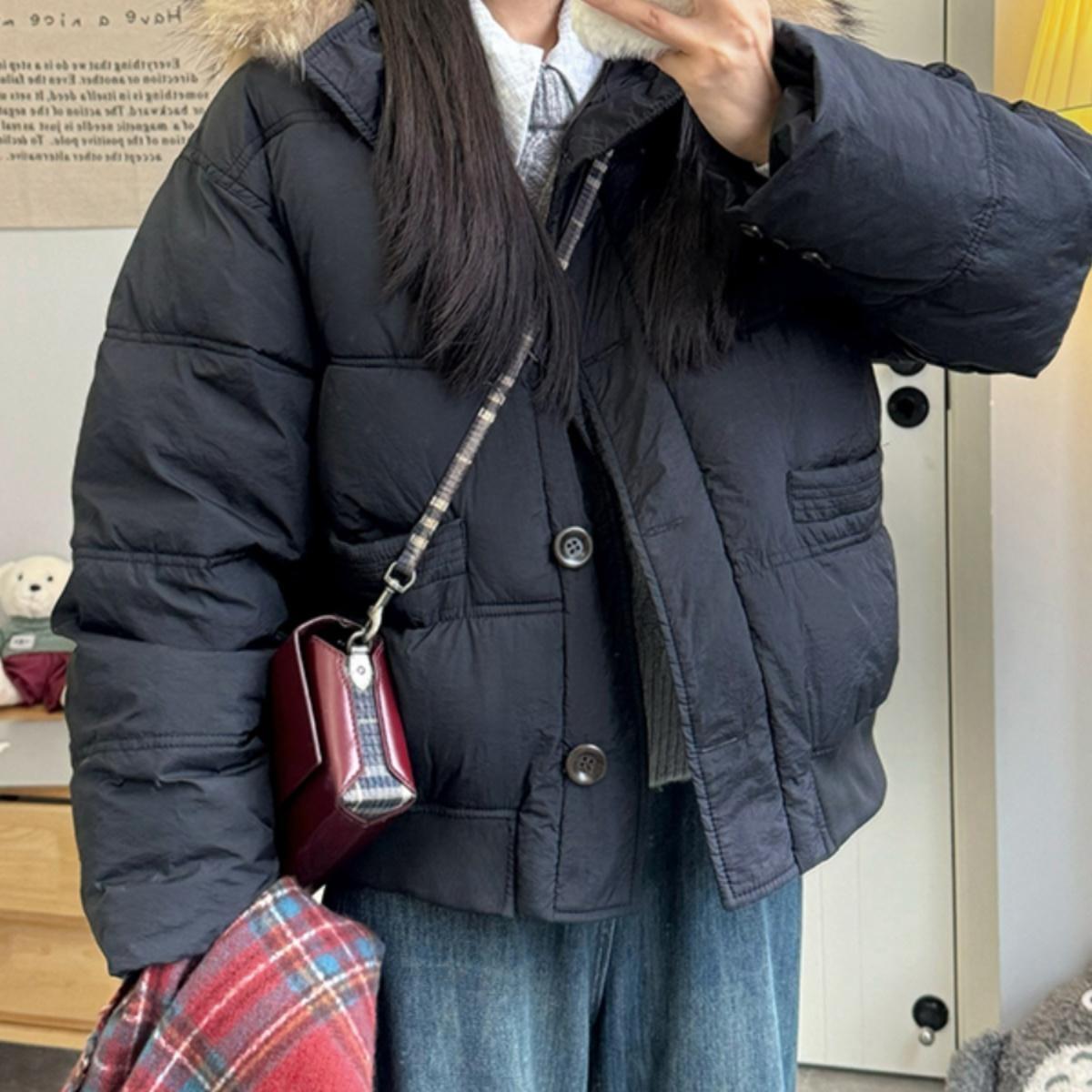 

Новая пуховая одежда с хлопковой набивкой для женщин, короткая, утолщенная и свободная, с большим меховым воротником. 2XL