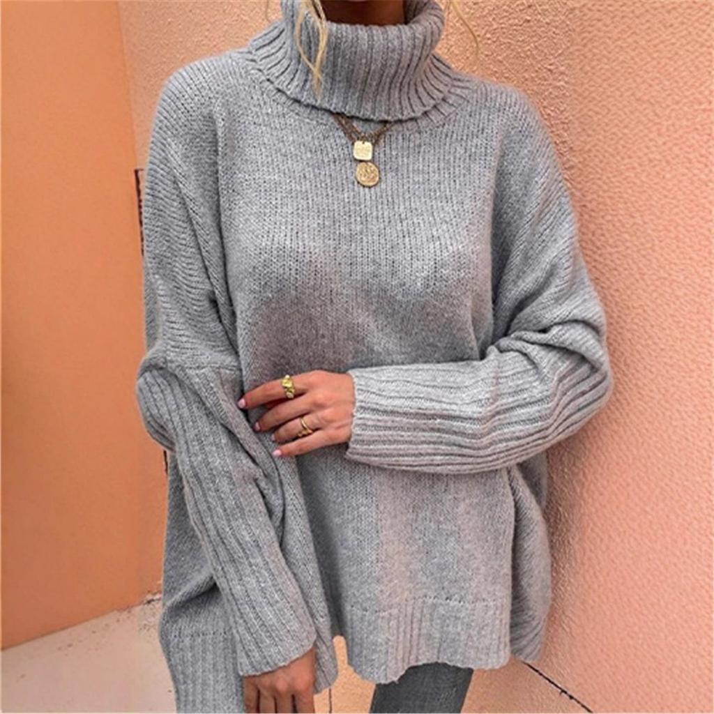 Fashion Women Winter Knitted Cloak Turtleneck Streetwear Sweater Ladies Casual Loose Bat Sleeve Knit Pullover